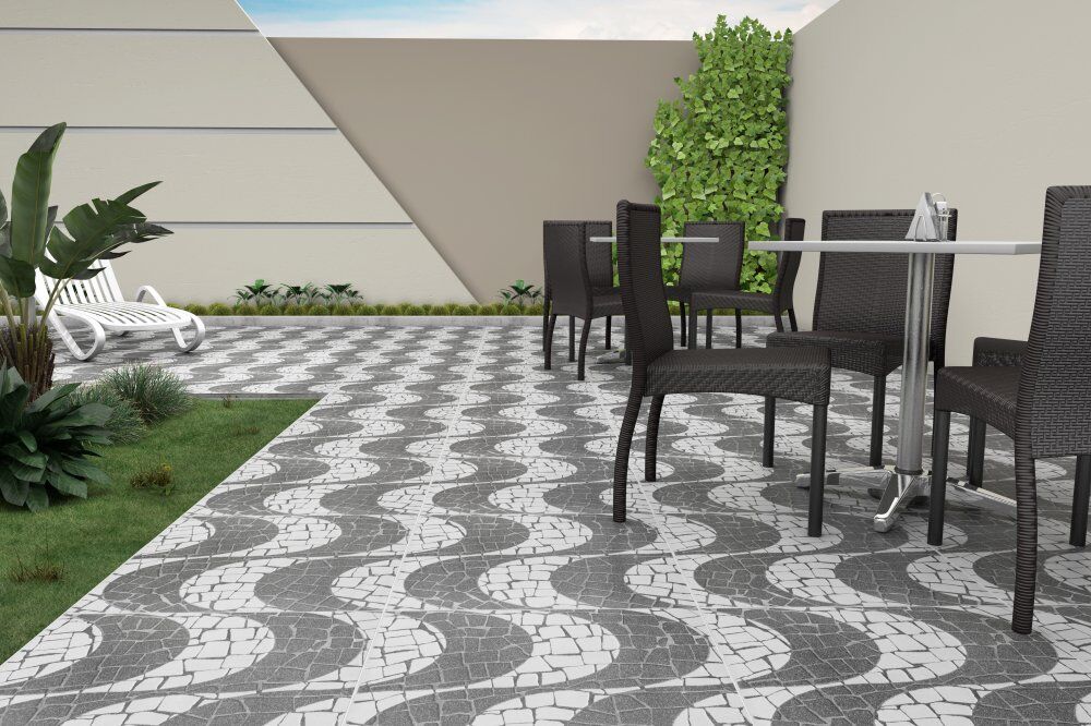 Piso Cerâmico Ilhabella Troia 57x57 Bold Esmaltado Branco/Preto Classe