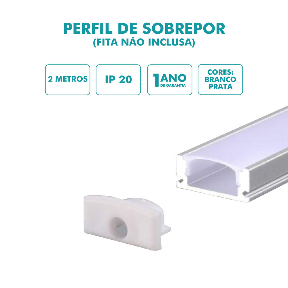Perfil de LED Gaya Sobrepor Slim 2m Prata