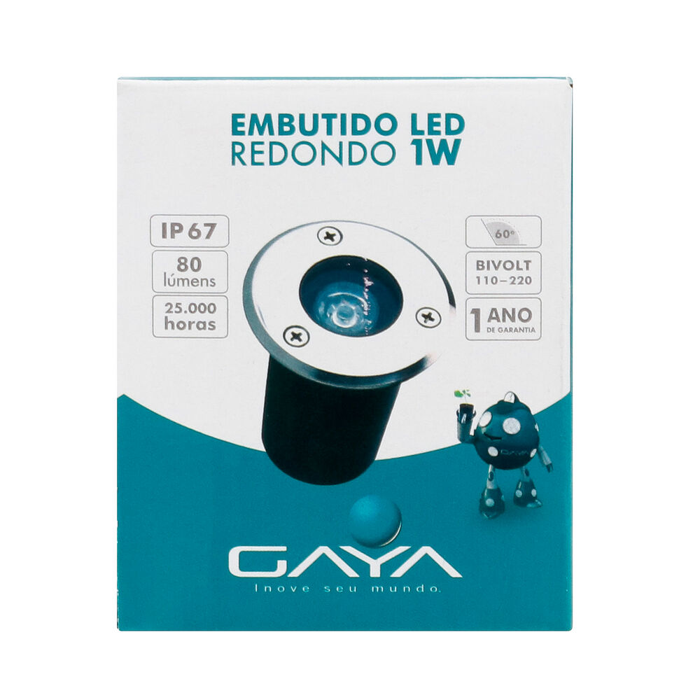Balizador Embutido LED 1W 3000K Luz Amarela Gaya