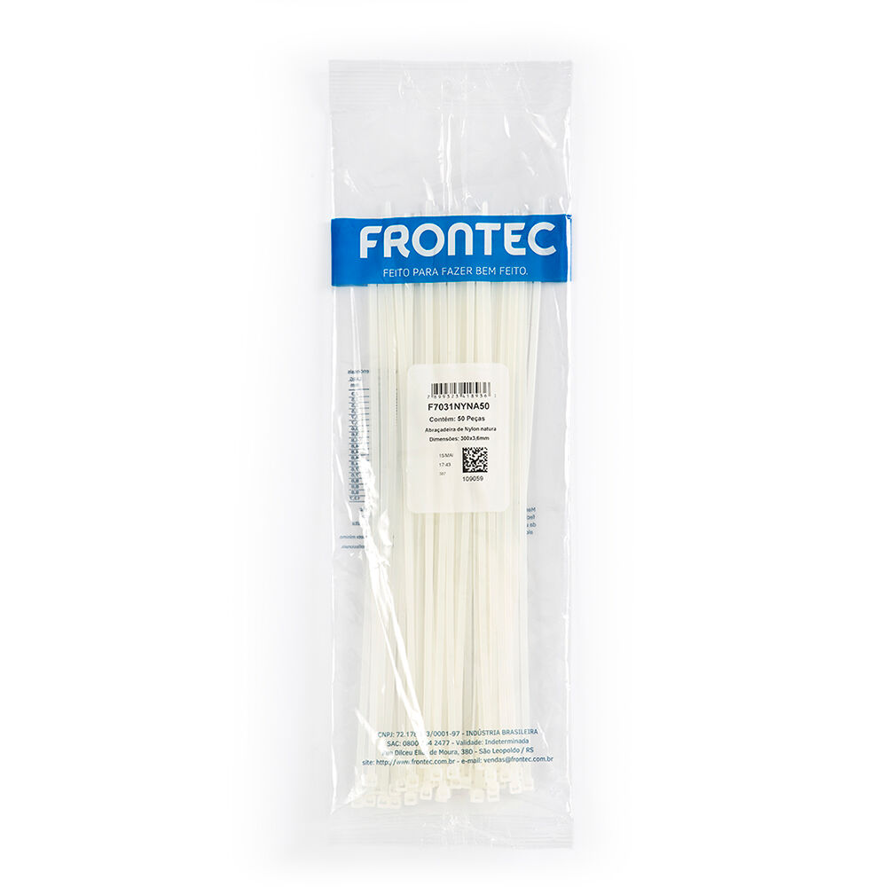 Abraçadeira Nylon 3,6x300mm Natural 50 Peças Frontec