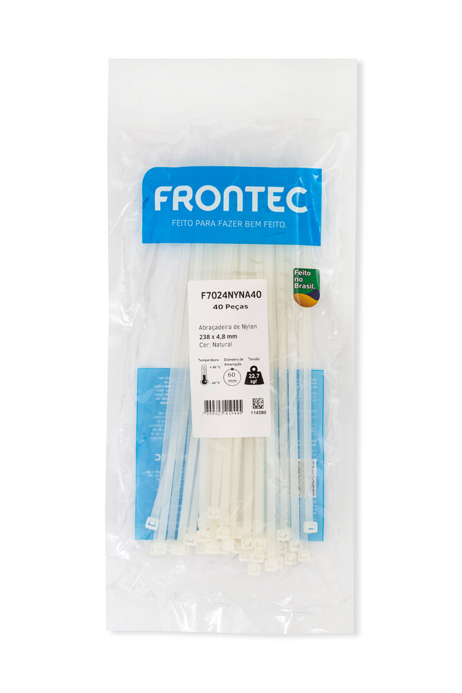 Abraçadeira Nylon 4,8x238mm Natural 40 Peças Frontec