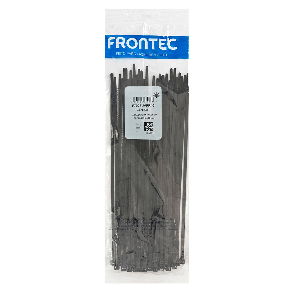 Abraçadeira Convencional Nylon 40 Peças 283x4,8mm Preto Frontec