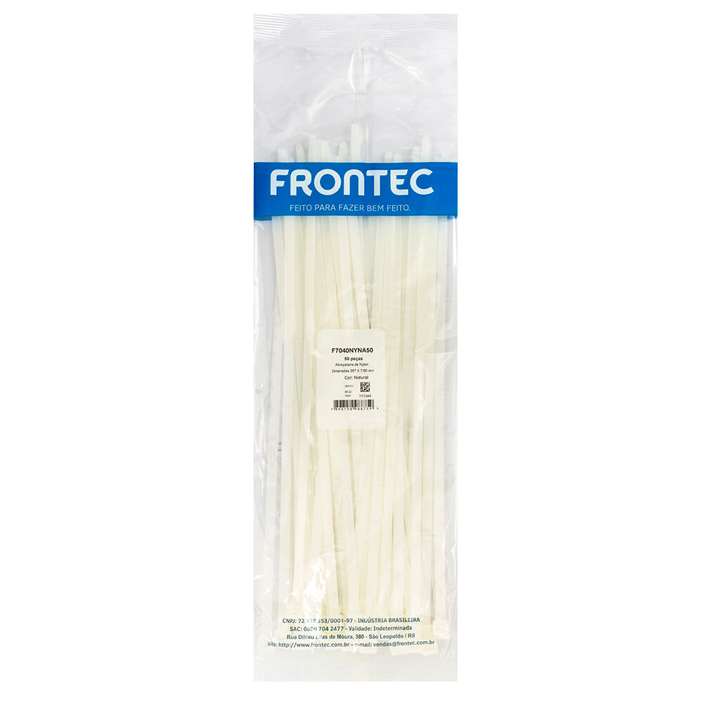 Abraçadeira Nylon  7,6x387mm Natural 50 Peças Frontec