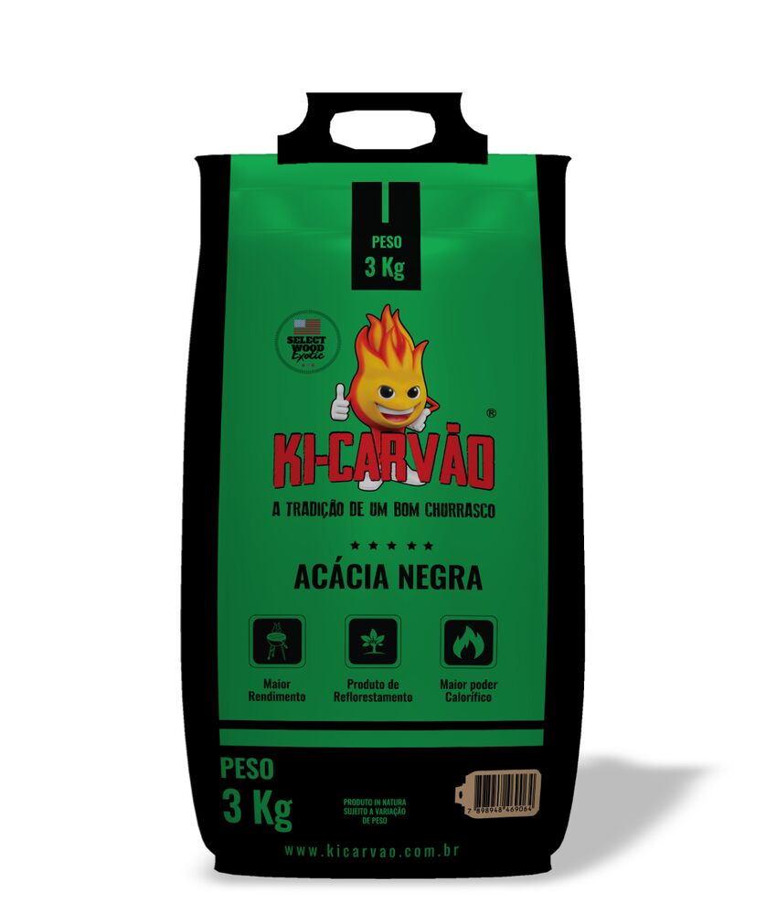 Carvão Acácia Negra Ki-Carvão 3kg Preto/Verde