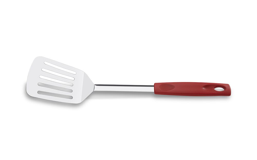 Espátula Perfurada em aço inox Asti 33cm com cabo vermelho Brinox