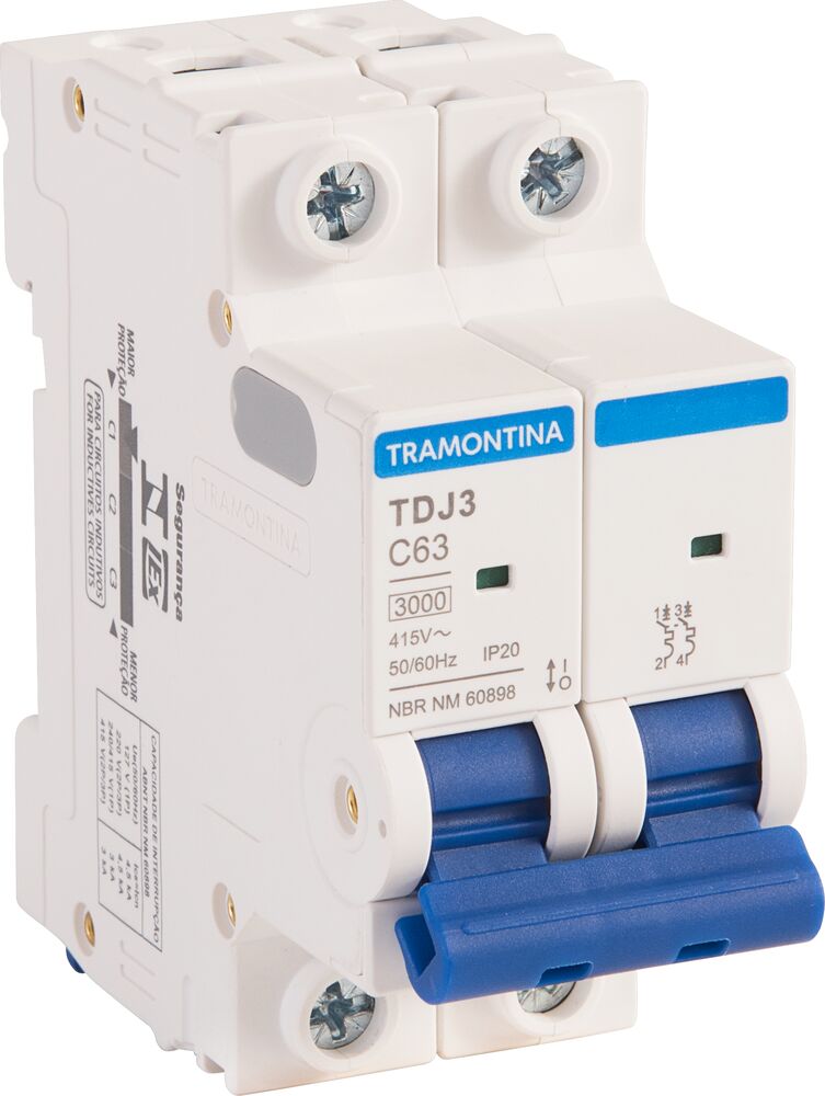 Minidisjuntor TDJ3 63A 3kA curva C Bipolar Branco Tramontina