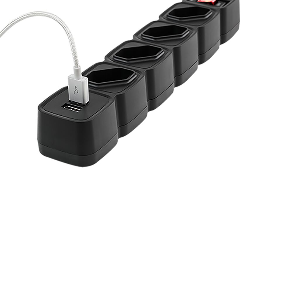 Protetor Eletrônico com 4 Tomadas e 2 USB EPE 204 USB Preto Intelbras