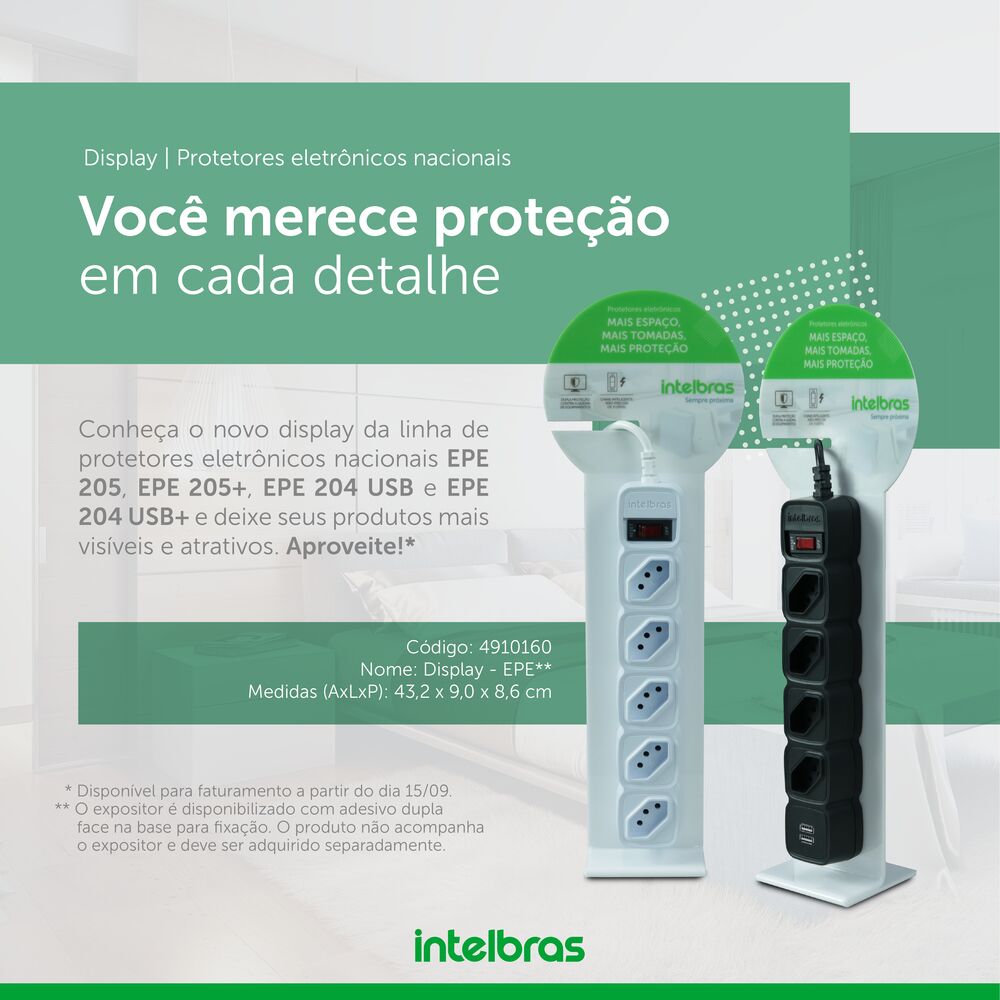 Protetor Eletrônico com 4 Tomadas e 2 USB EPE 204 USB Preto Intelbras