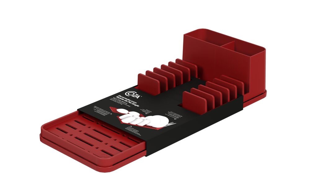 Escorredor de Louça Single Bold Com Tapete 6 pratos  Vermelho Coza Utilidades