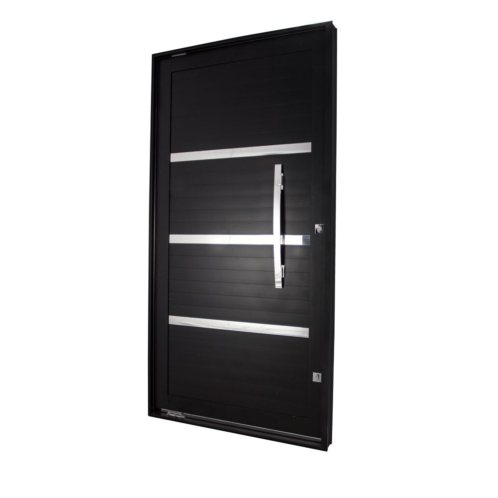 Porta Pivotante Lambri R47 Direito com Friso e Puxador 80x216 Preto CRV