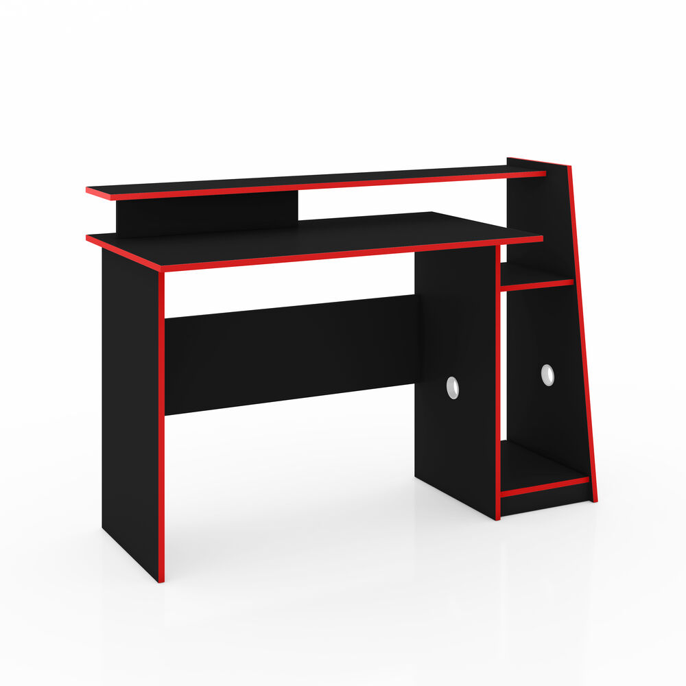 Mesa Gamer 130x90x55 Preta e Vermelha Movelbento