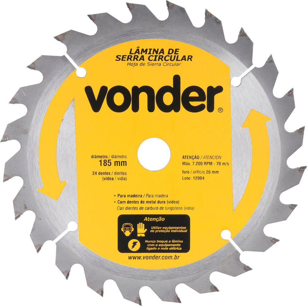 Lâmina Videa de Serra Circular 24 dentes 185mm Amarela e Preto Vonder
