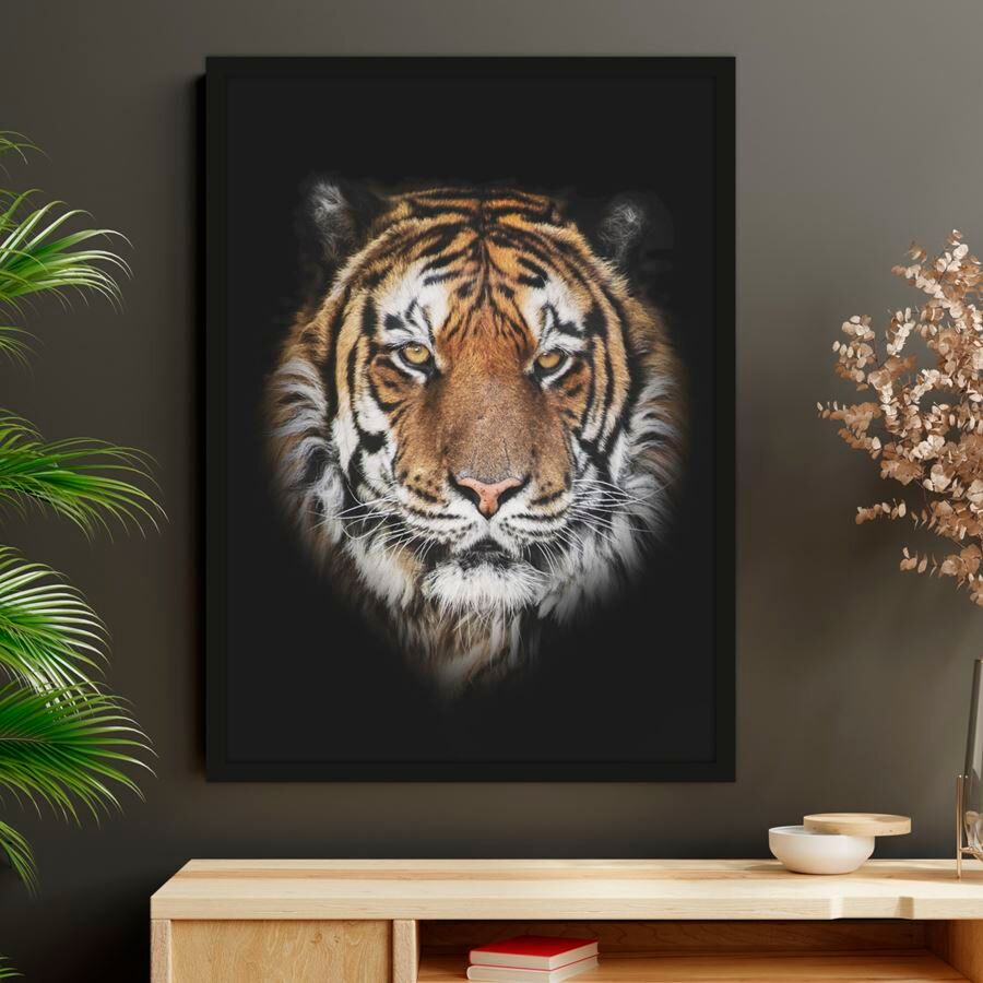 Quadro Tigre 50x70cm Preto Diagonal