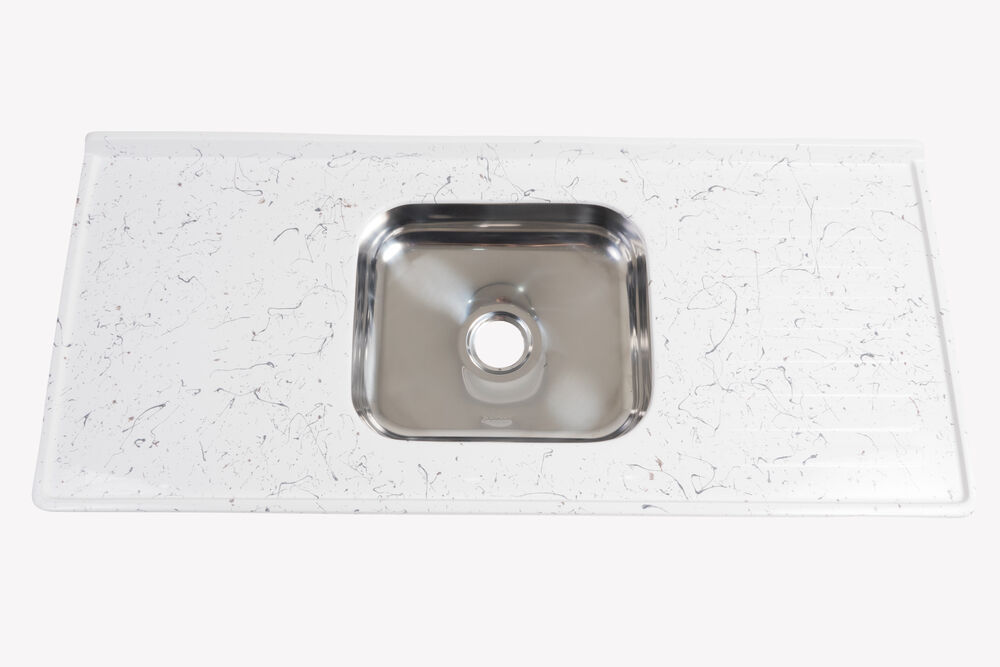 Pia Marmorite com Cuba Inox 1,20m Granitado Branco Hidrofama