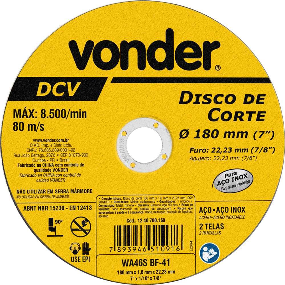 Disco de Corte 180mm Vonder