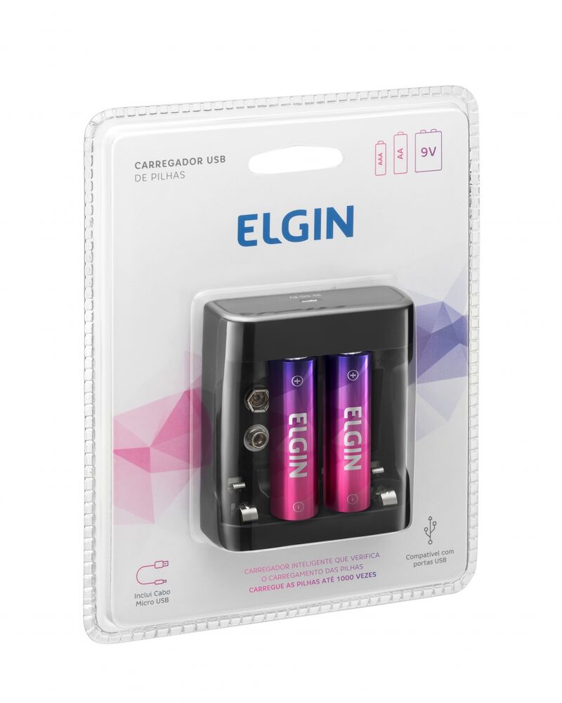 Carregador de Pilhas USB 4 Peças Elgin
