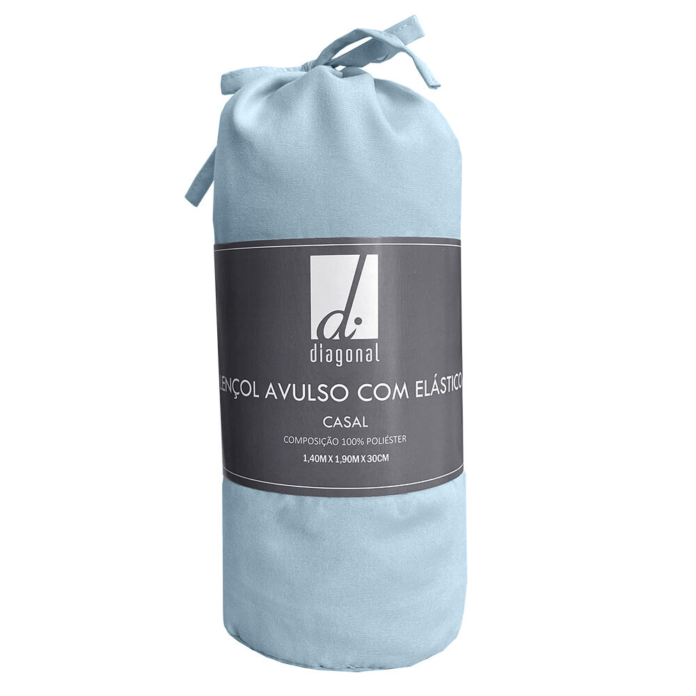 Lençol Avulso Casal Com Elástico 140x190cm Azul Diagonal