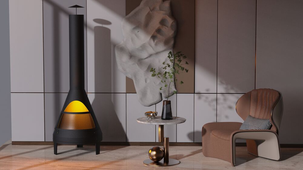 Lareira Genebra Aço Carbono 60x178 Preto Fascino