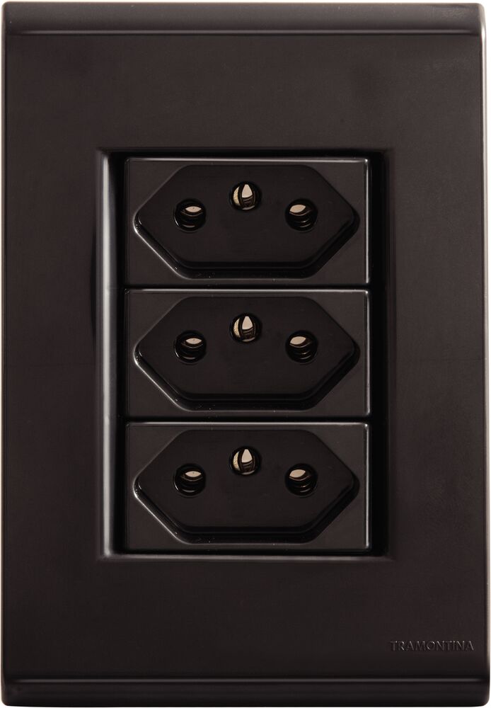 Conjunto 3 Seções Liz 2 P+T 10A 250V Grafite Escuro Tramontina