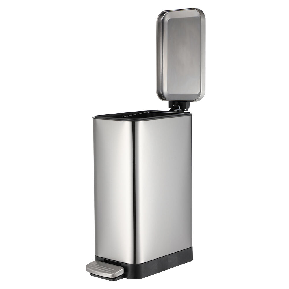 Lixeira com Pedal Slim 15 Litros Cinza Escovado 17x45cm  Casa&Ideia