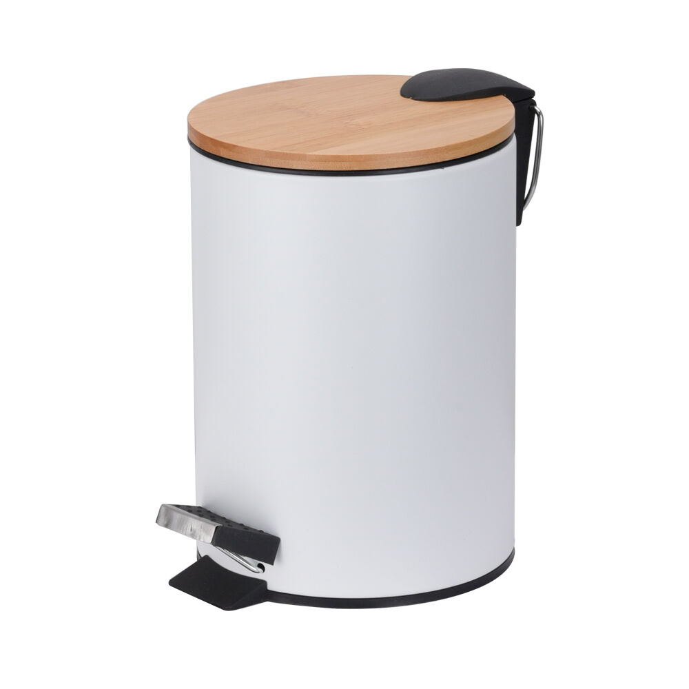 Lixeira 5 Litros com Pedal Bamboo Branco Fosco 20,5x26,4cm Casa&Ideia
