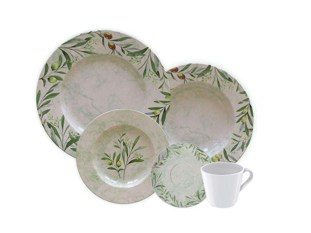 Aparelho de Jantar e Chá Porcelana Estampado 20 Peças Oliva Tramontina