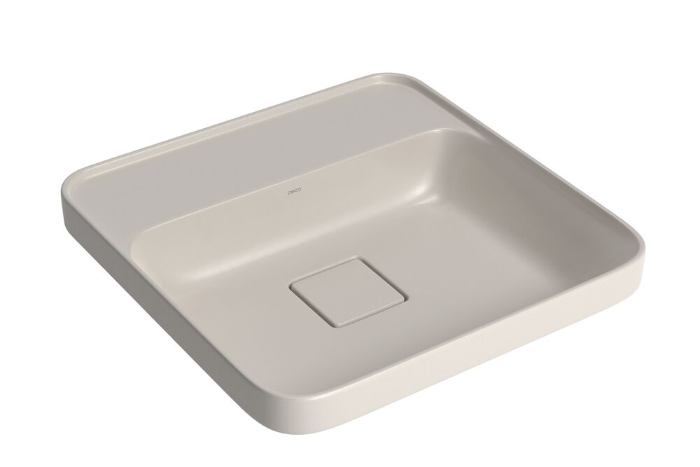 Cuba para Banheiro de Sobrepor Louça com Mesa Slim Bege Acetinado Quadrada 40cm Deca