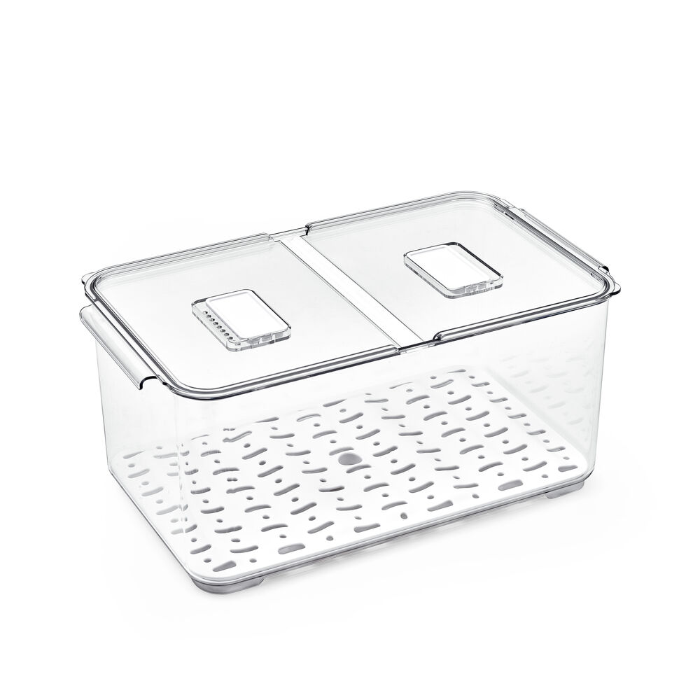 Cesto Organizador Lis Com Escorredor e Tampa Transparente 37,73x21,6cm 13,9l Casa & Ideia