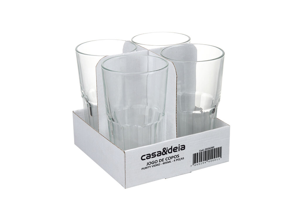 Jogo De Copos 405ml Purity Vidro 4 Peças Casa&Ideia