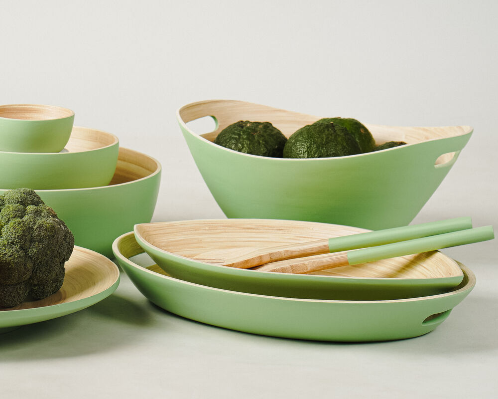 Conjunto Talheres de Bambu Metake Verde Fosco para Salada 8x35x1 Casa&ideia