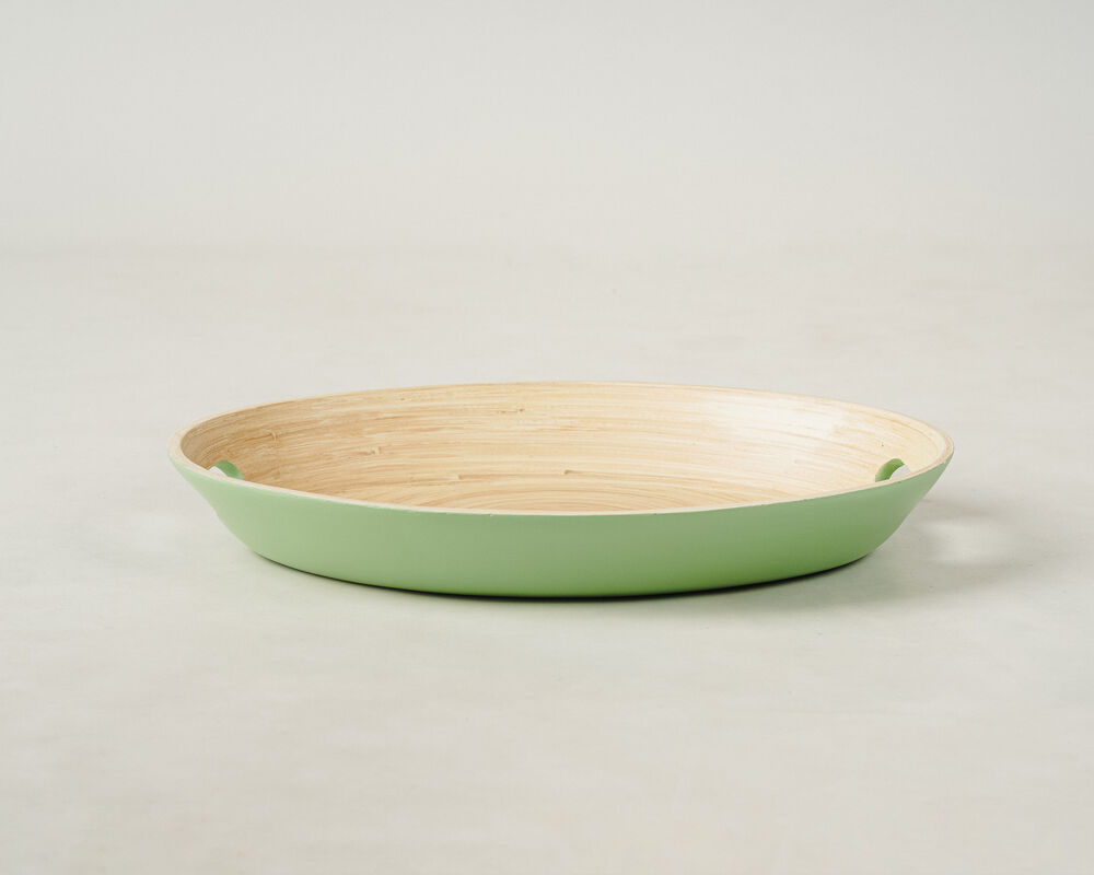 Bandeja Bambu 30x40x5 Mekate Com AlÇa Verde Fosco Oval Casa&ideia