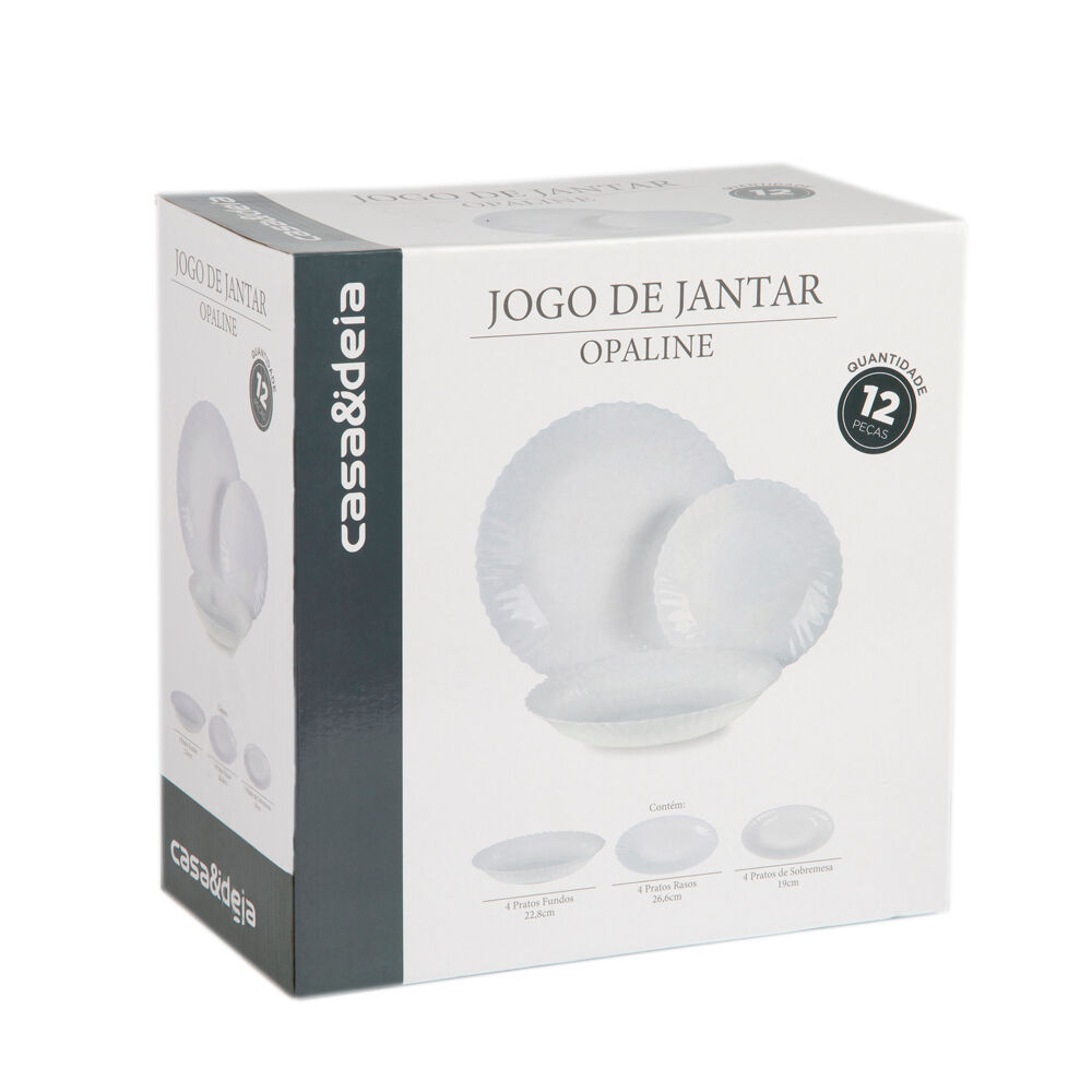 Jogo Jantar 12 Peças Branco Vidro Casa&ideia