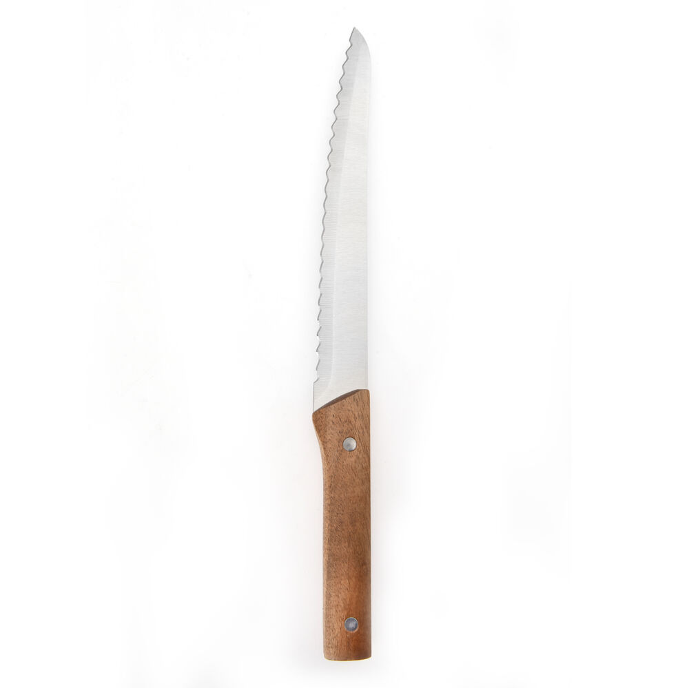Faca de Cozinha Com Cabo de Madeira Acacia Fosco Inox 34cm Casa&ideia