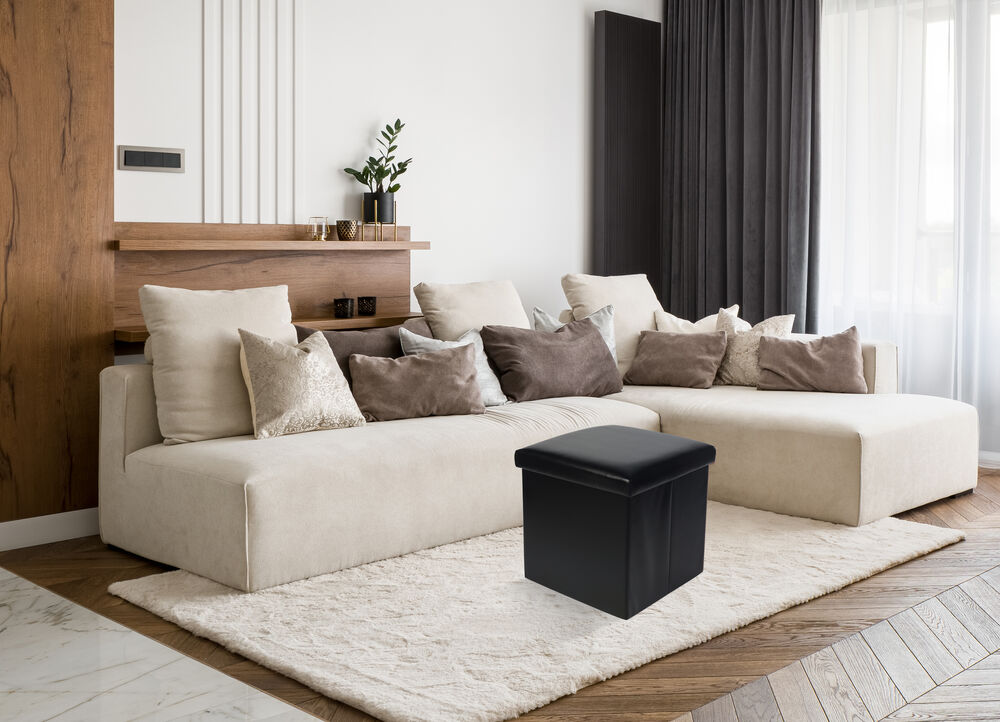 Puff Organizador Dobrável 38x38cm Isis Preto Diagonal