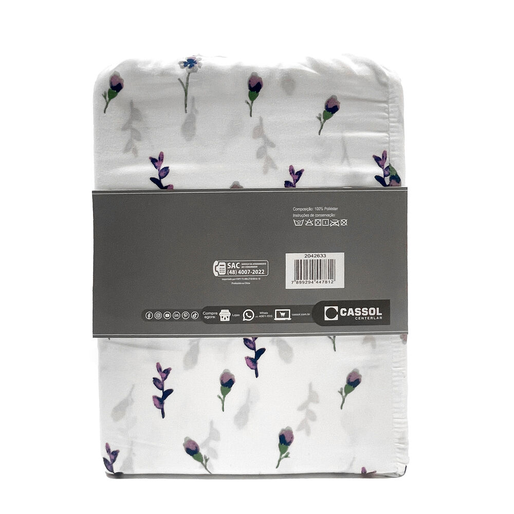 Jogo de Cama Solteiro 90x190cm Dreams Lavanda Retangular Diagonal