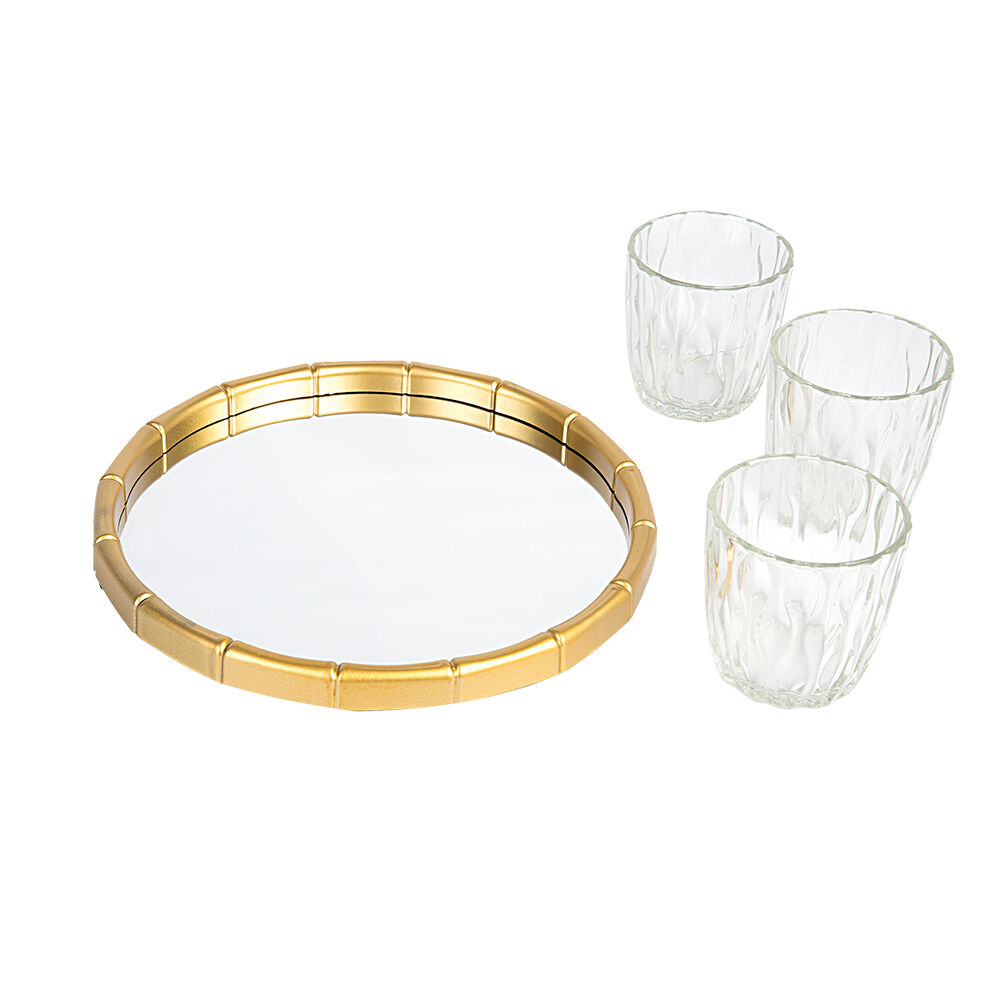 Bandeja Espelho 23cm Bambu Gold Redondo Diagonal