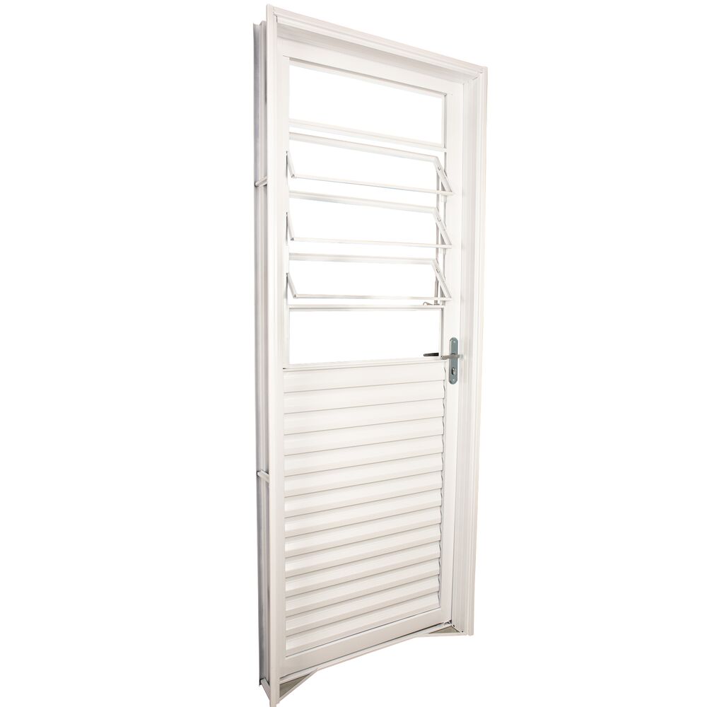 Porta de Abrir Alumínio Basculante 2,15M X 84CM R12 Direita Mista Standart Branca CRV