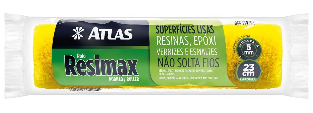 Rolo Pintura Lã Sintética 23cm  Resimax Amarelo Atlas