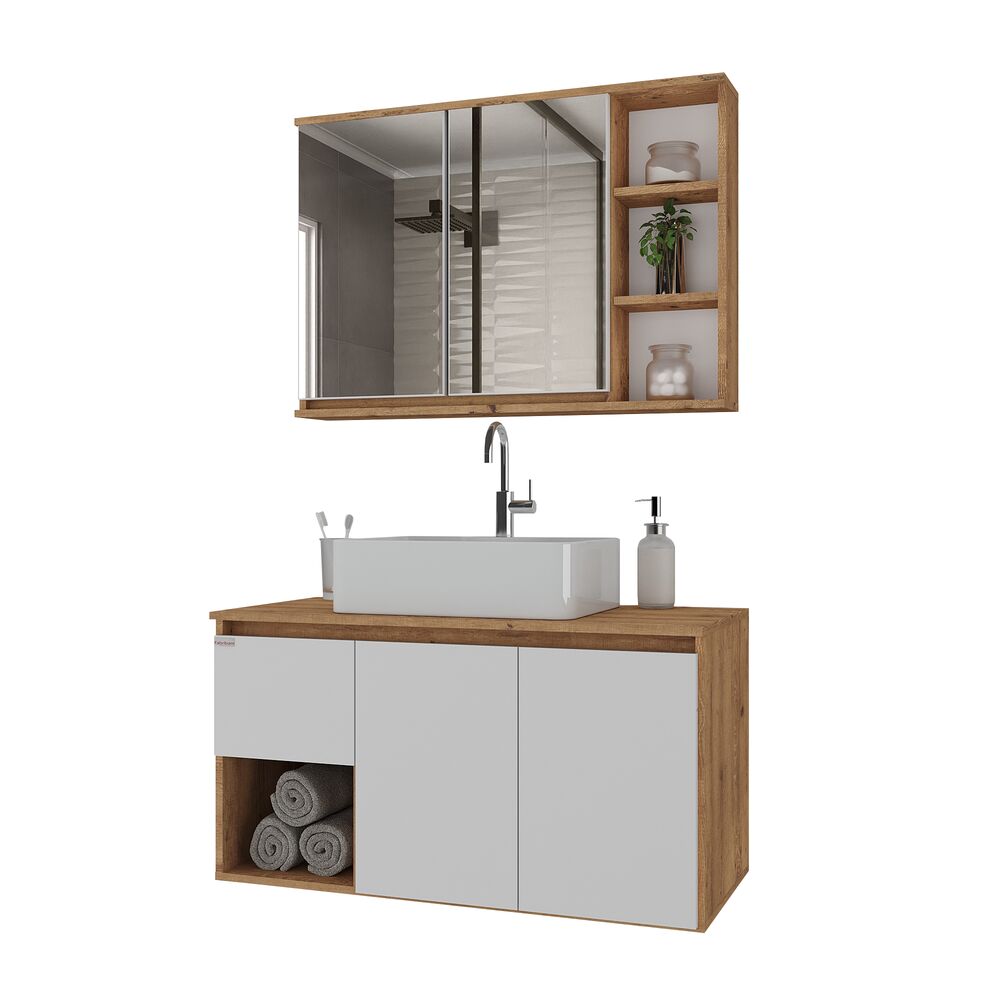 Gabinete para Banheiro Suspenso MDF/MDP Apollo 90cm C-Linea