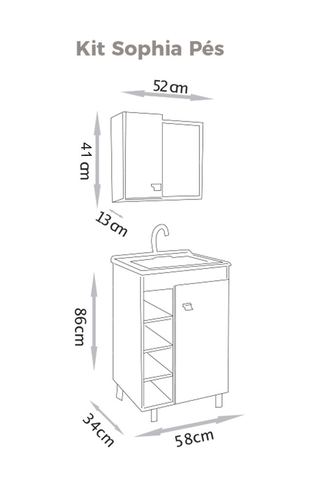 Kit Gabinete para Banheiro MDF/MDP Sophia Carvalho/Branco 60cm C-Linea