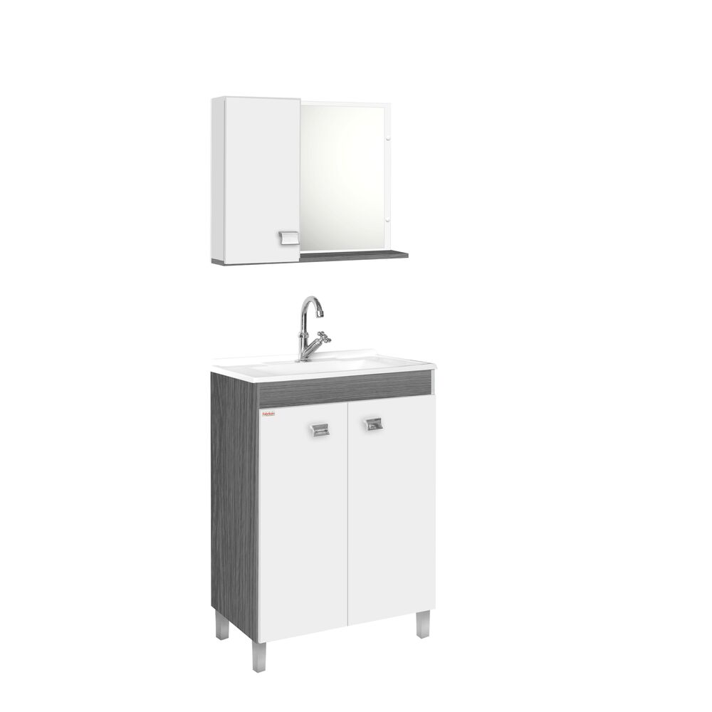 Kit Gabinete para Banheiro MDF/MDP e Lavatório Economico Etna/Branco 60cm C-Linea