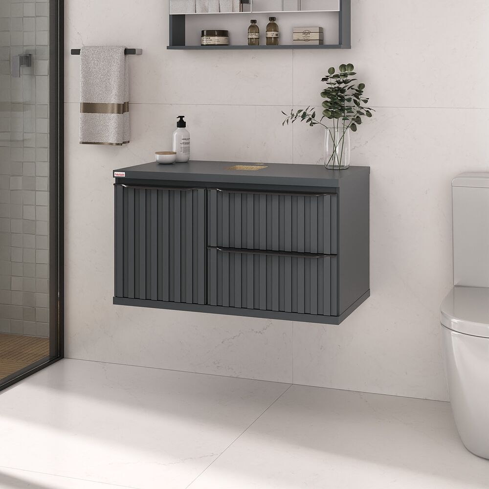 Gabinete para Banheiro MDF/MDP Cecilia Chumbo 78cm C-Linea