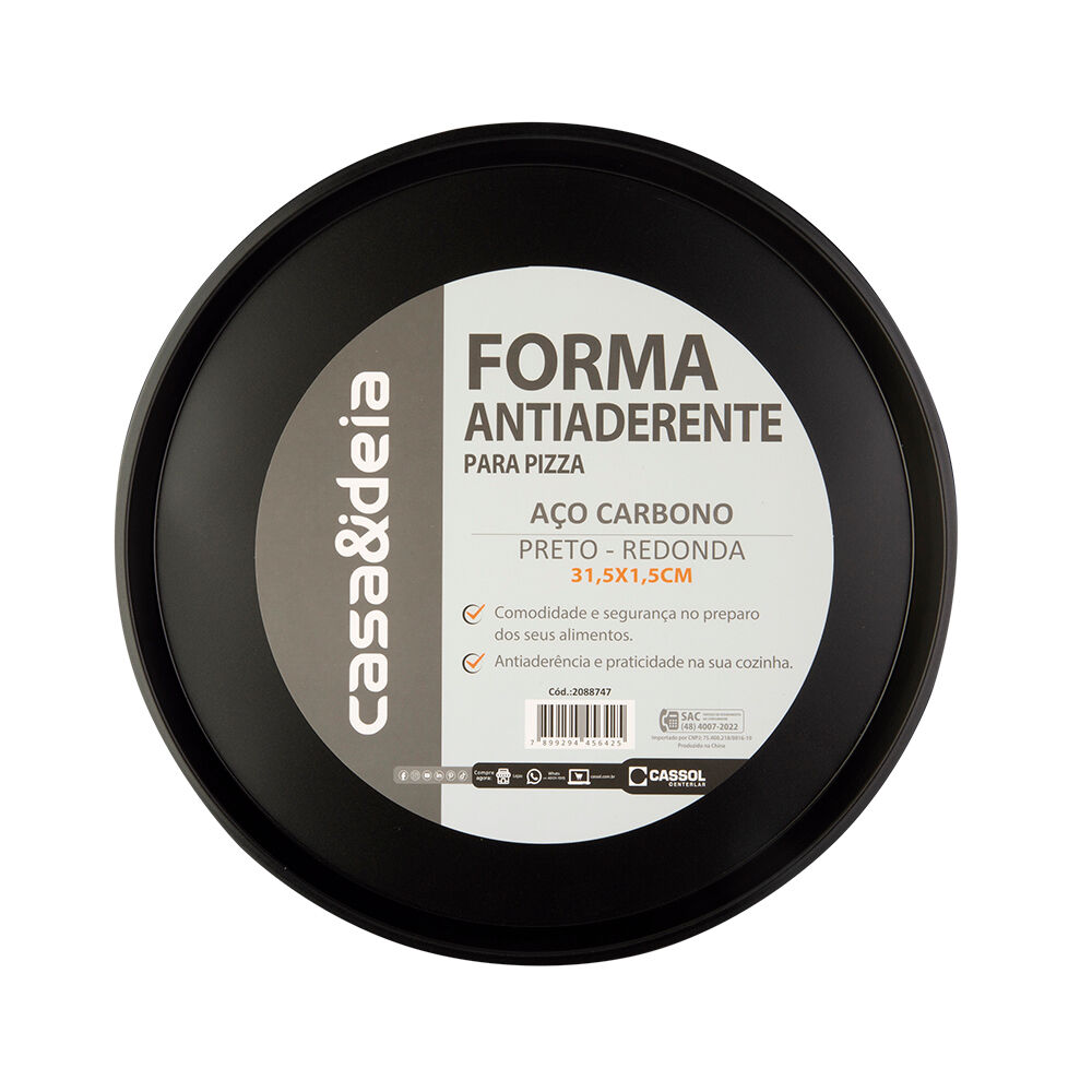 Forma Redonda Antiaderente Pizza Preto 31,5x1,5cm Casa&ideia