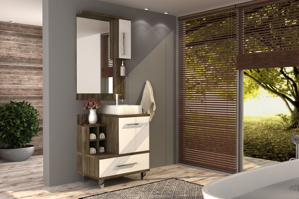 Kit Gabinete para Banheiro MDF/MDP com Cuba Florença Cartagena 70cm Móveis Sander