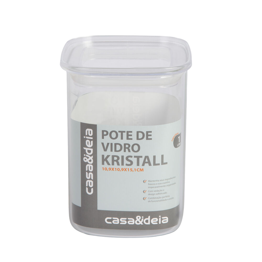 Pote Vidro 1l Kristall Transparente Com Tampa Casa&ideia