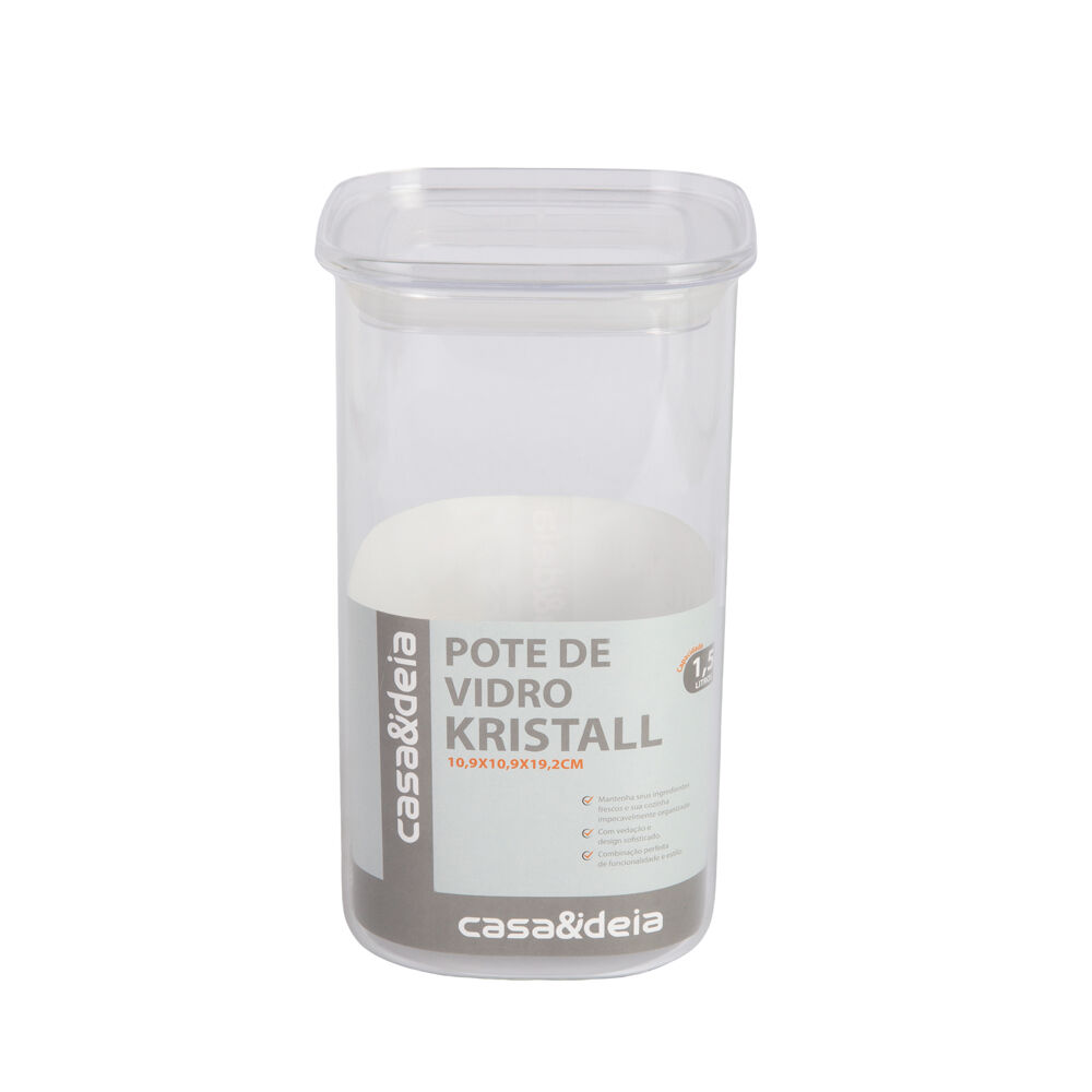 Pote Vidro 1,5l Kristall Transparente Com Tampa Casa&ideia