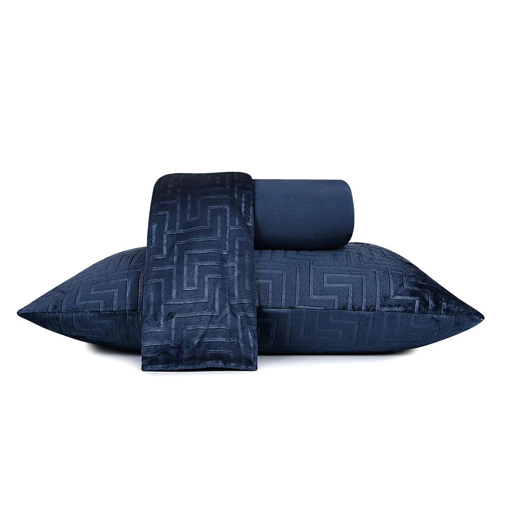 Jogo de Cama Casal 3 Peças Texturizado Azul Profundo Microfibra Atlântica