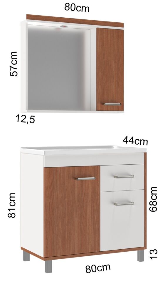 Gabinete para Banheiro MDF/MDP com Tampo New Glass Cinamomo 80cm C-Linea