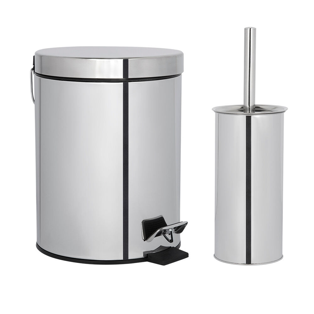 Kit Lixeira com Pedal 5L e Escova Inox Prata Casa&Ideia