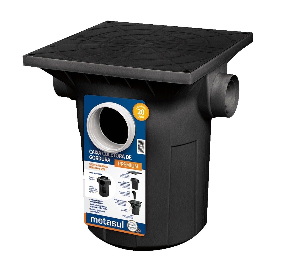 Caixa de Gordura 20L PVC Premium Preto Metasul